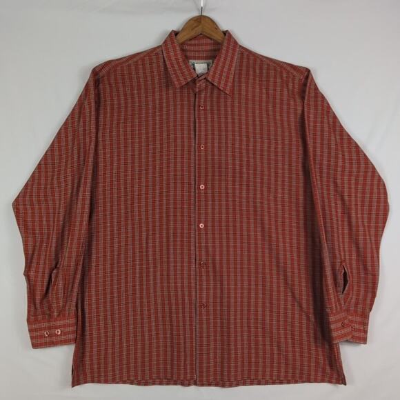 HABAND Men's Button Up Shirt Red Tartan Plaid Long Sleeve Western Classic Large - Picture 1 of 11